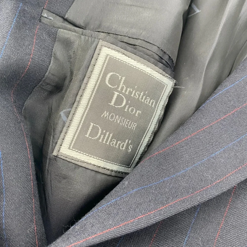 Christian Dior Monsieur Pinstripe Blazer Mens Suit Jacket Navy Blue‎ Red Stripe